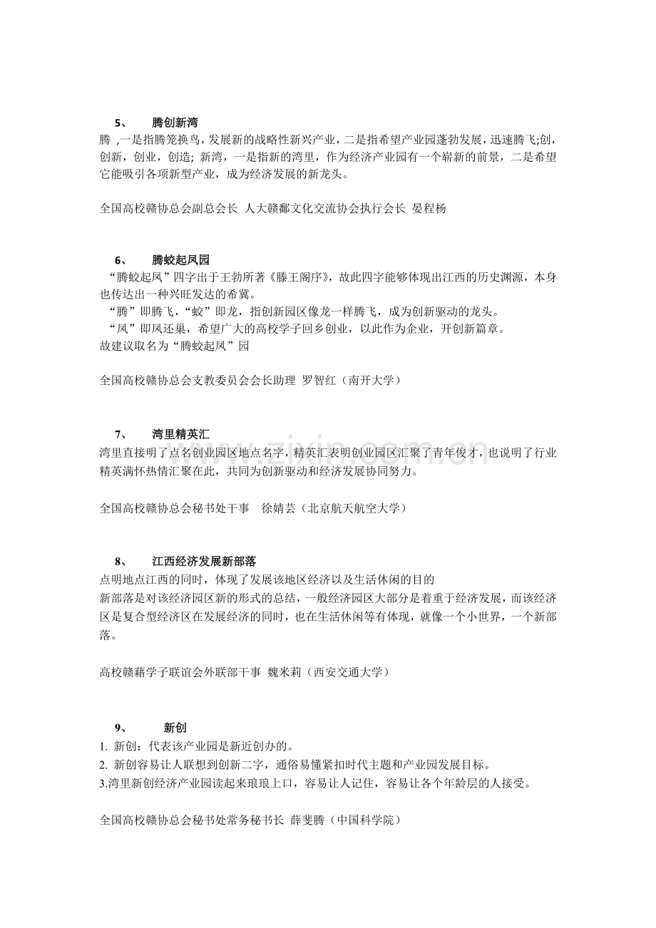 湾里区科技产业园征名汇总(全国高校赣协总会成员献计献策).docx_第2页