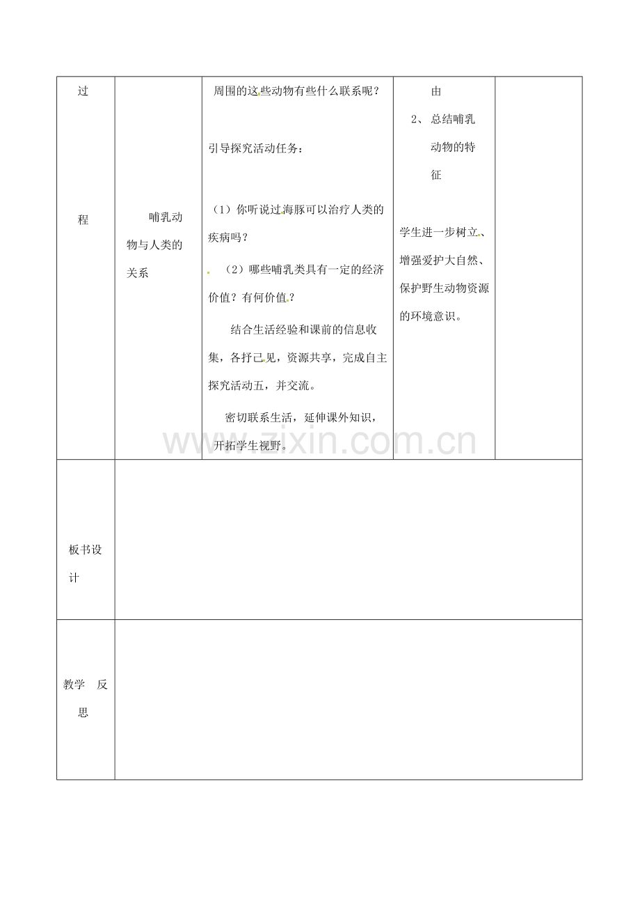 安徽省长丰县八年级生物上册 5.1.7 哺乳动物教案 （新版）新人教版-（新版）新人教版初中八年级上册生物教案.doc_第2页