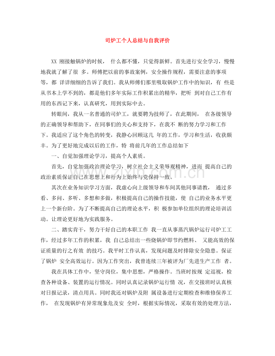 司炉工个人总结与自我评价.docx_第1页