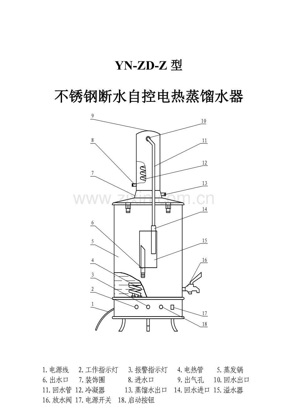 不锈钢断水自控电热蒸馏水器YN-ZD说明.doc_第1页