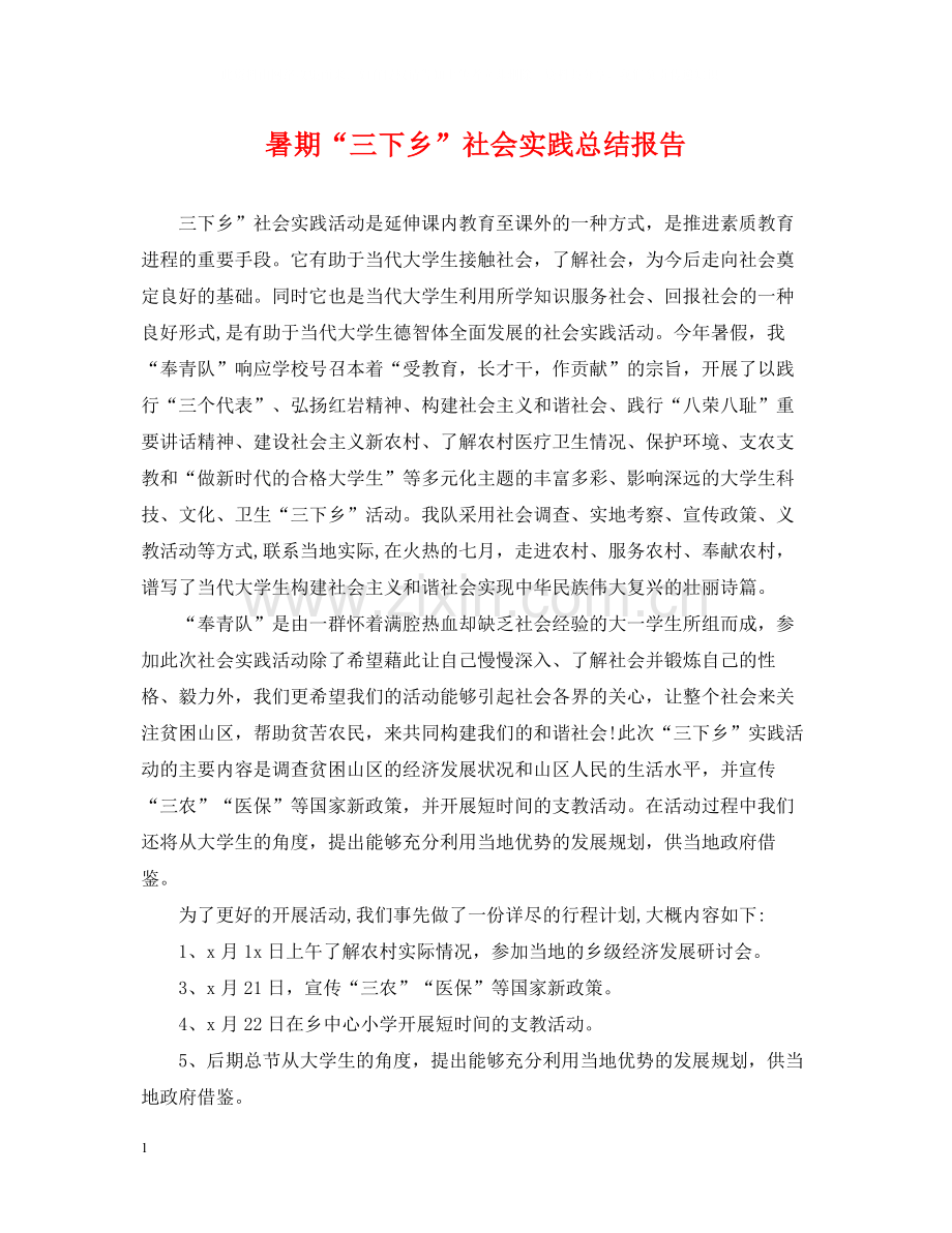 暑期三下乡社会实践总结报告.docx_第1页