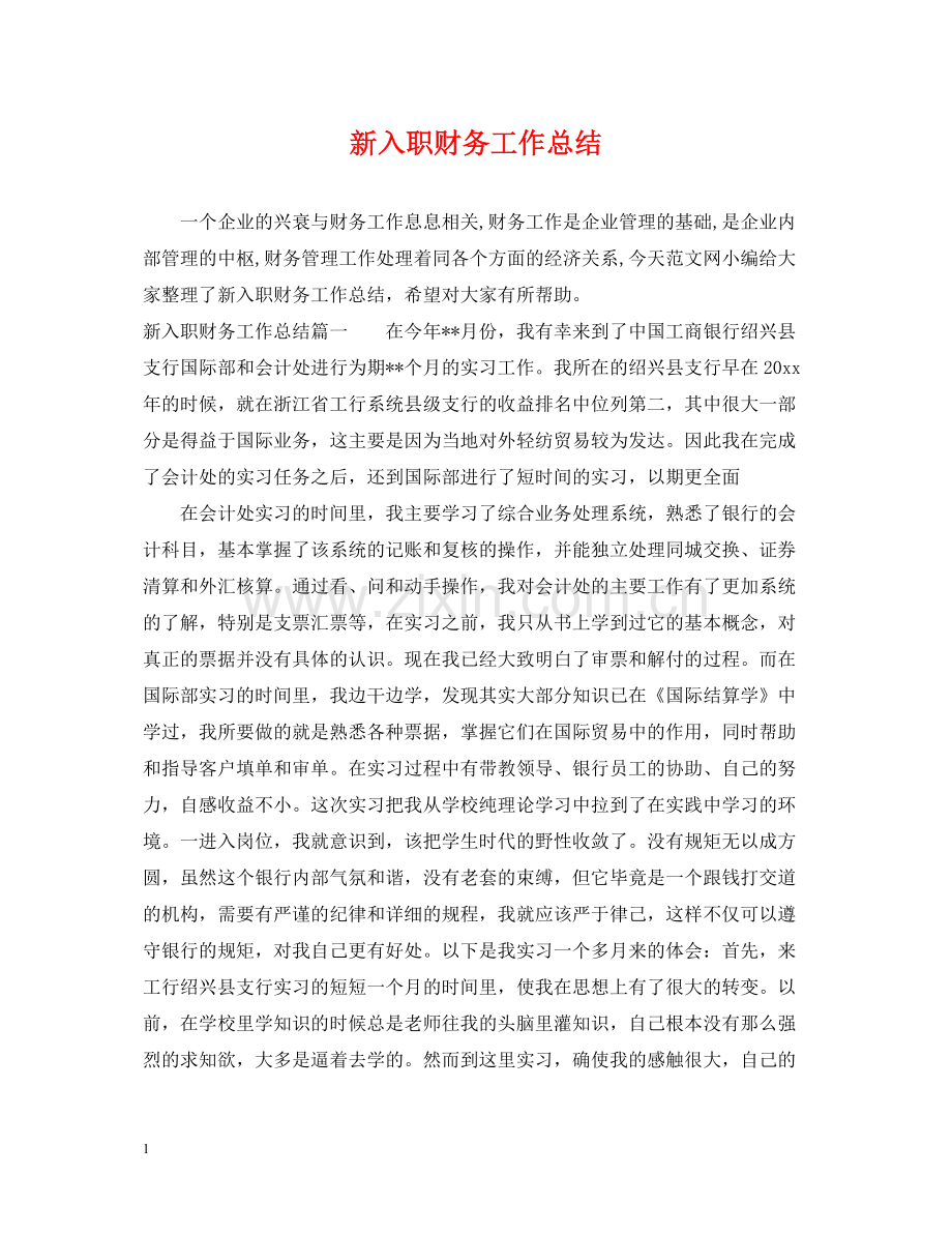 新入职财务工作总结.docx_第1页