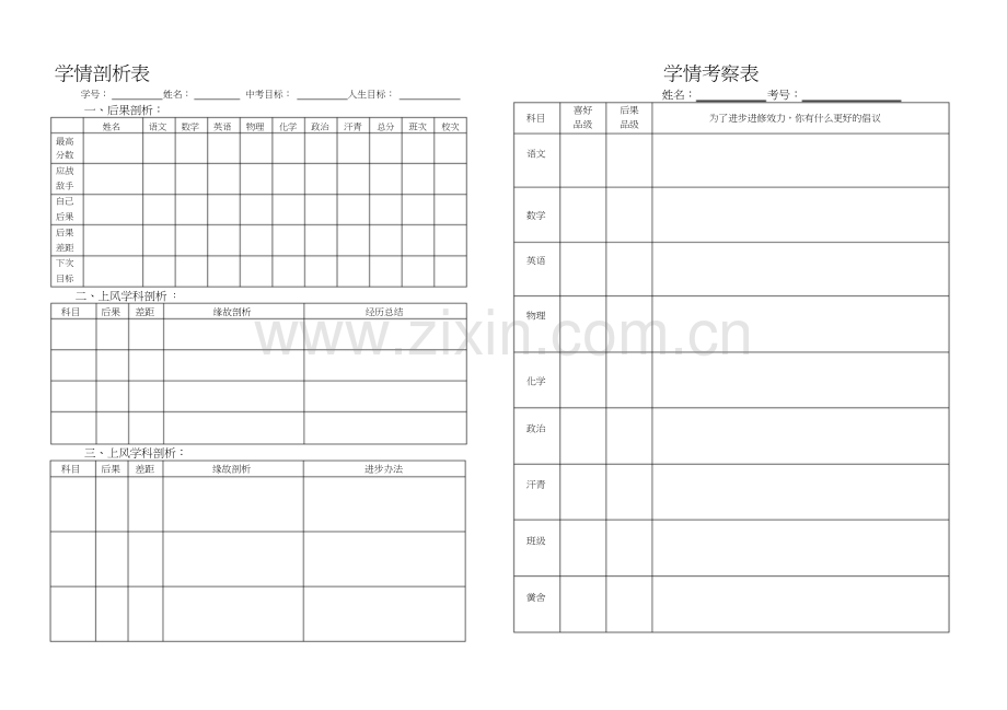 学生考试分析与总结表格.docx_第1页