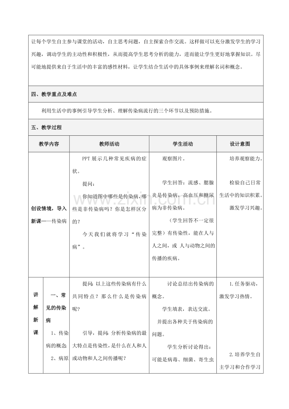 八年级生物下册 第十单元 健康地生活 第二十五章 疾病与免疫 第一节 传染病教案3（新版）苏教版-（新版）苏教版初中八年级下册生物教案.doc_第2页