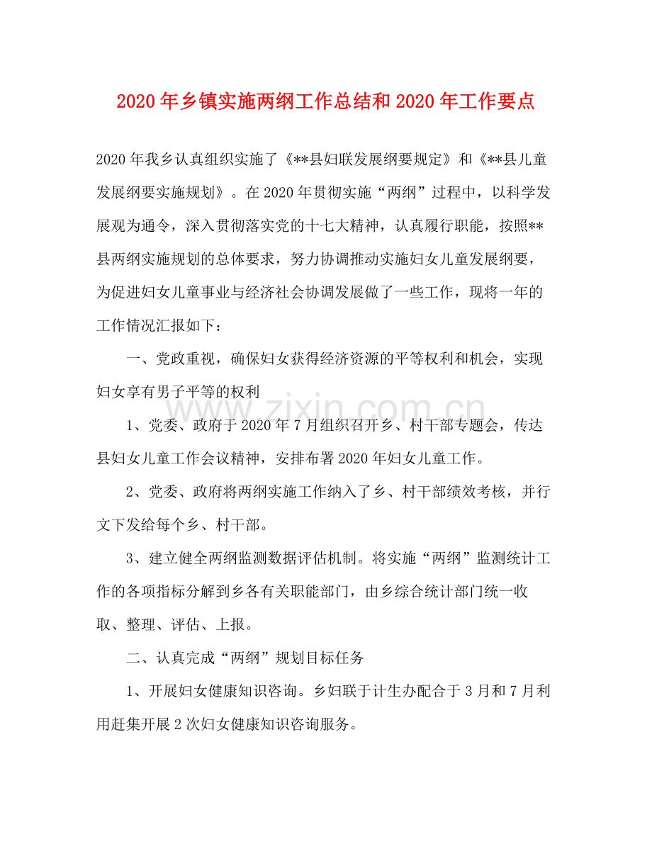 2020年乡镇实施两纲工作总结和年工作要点.docx_第1页