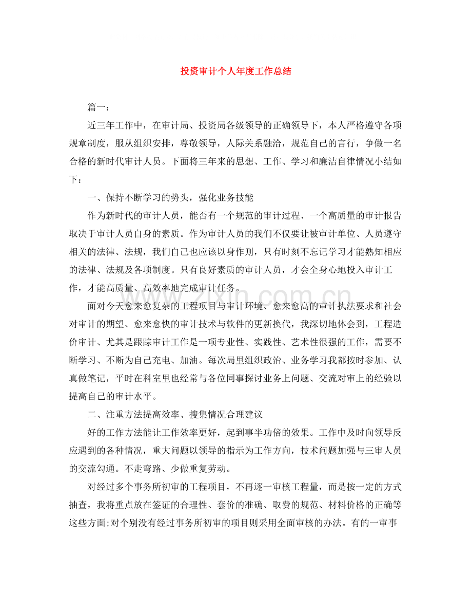 投资审计个人年度工作总结.docx_第1页