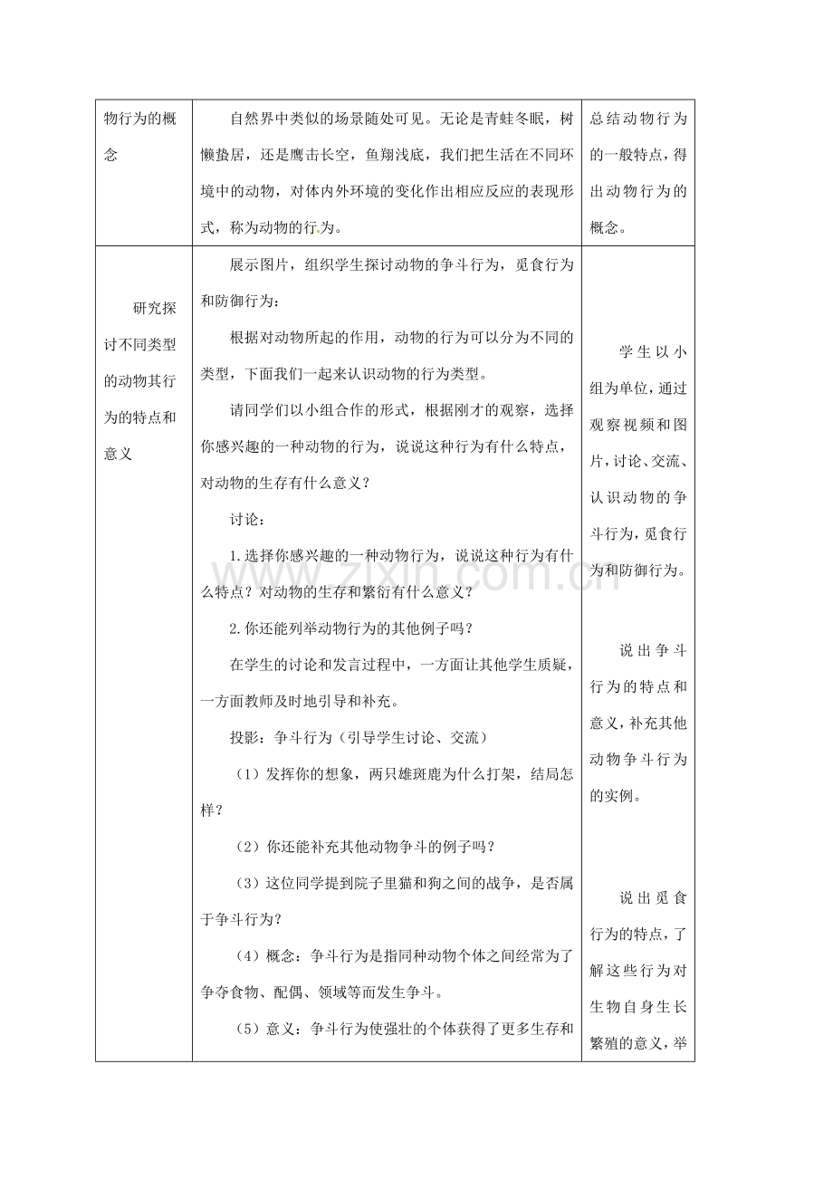 江苏省宿迁市钟吾初级中学八年级生物上册 17.2 动物的行为教学设计 （新版）苏科版.DOC_第2页