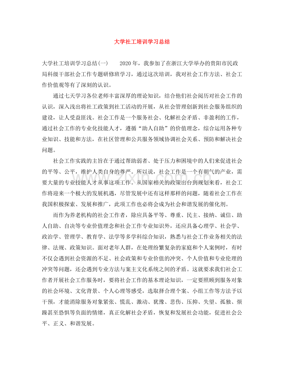 大学社工培训学习总结.docx_第1页
