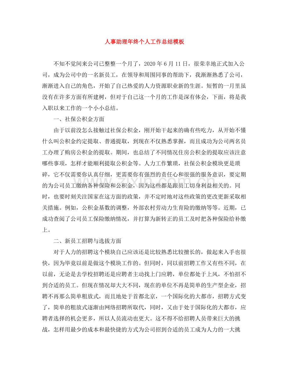 人事助理年终个人工作总结模板.docx_第1页