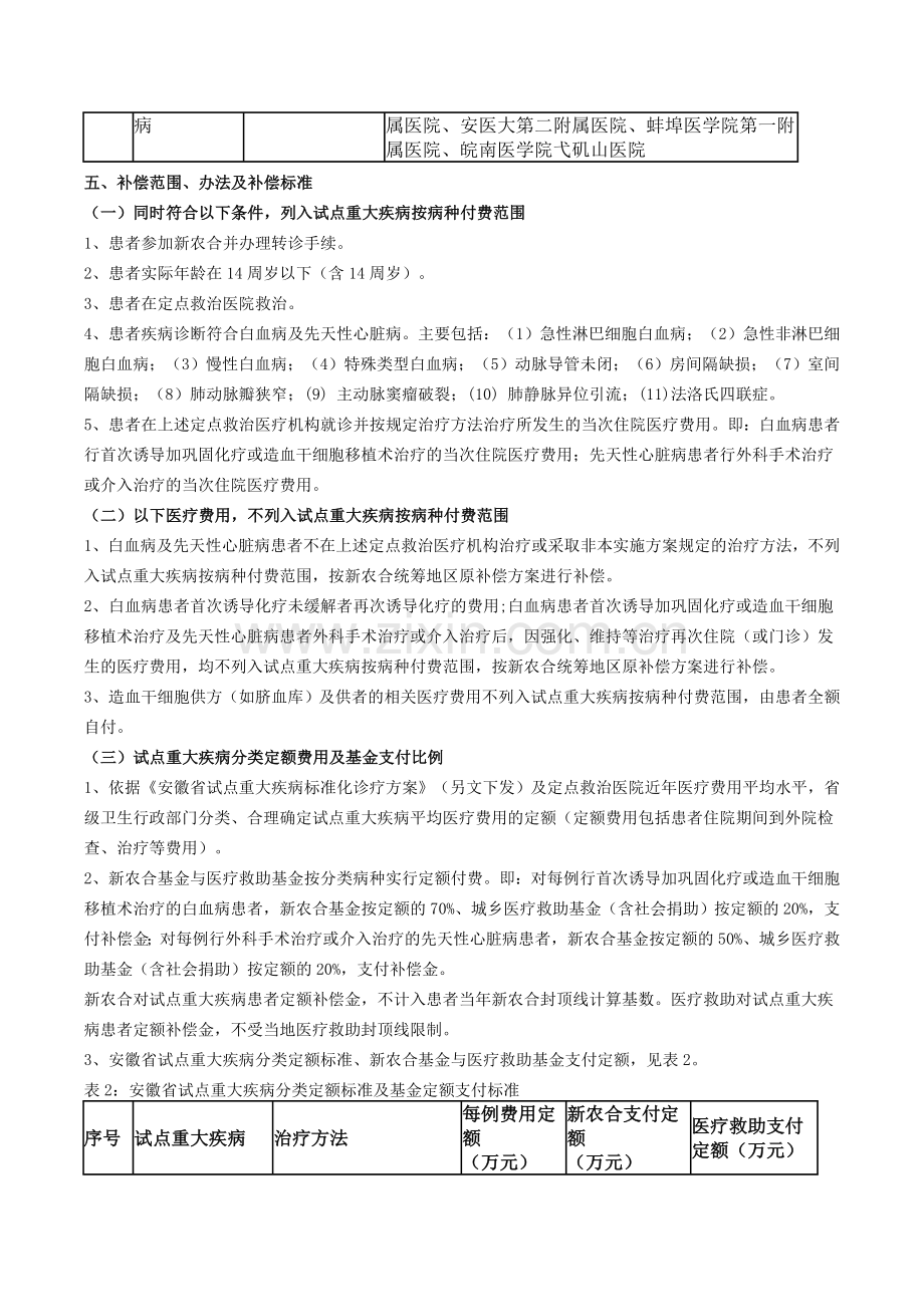 安徽省重大疾病按病种付费并提高医疗保障水平试点工作实施方案(2010版).doc_第2页