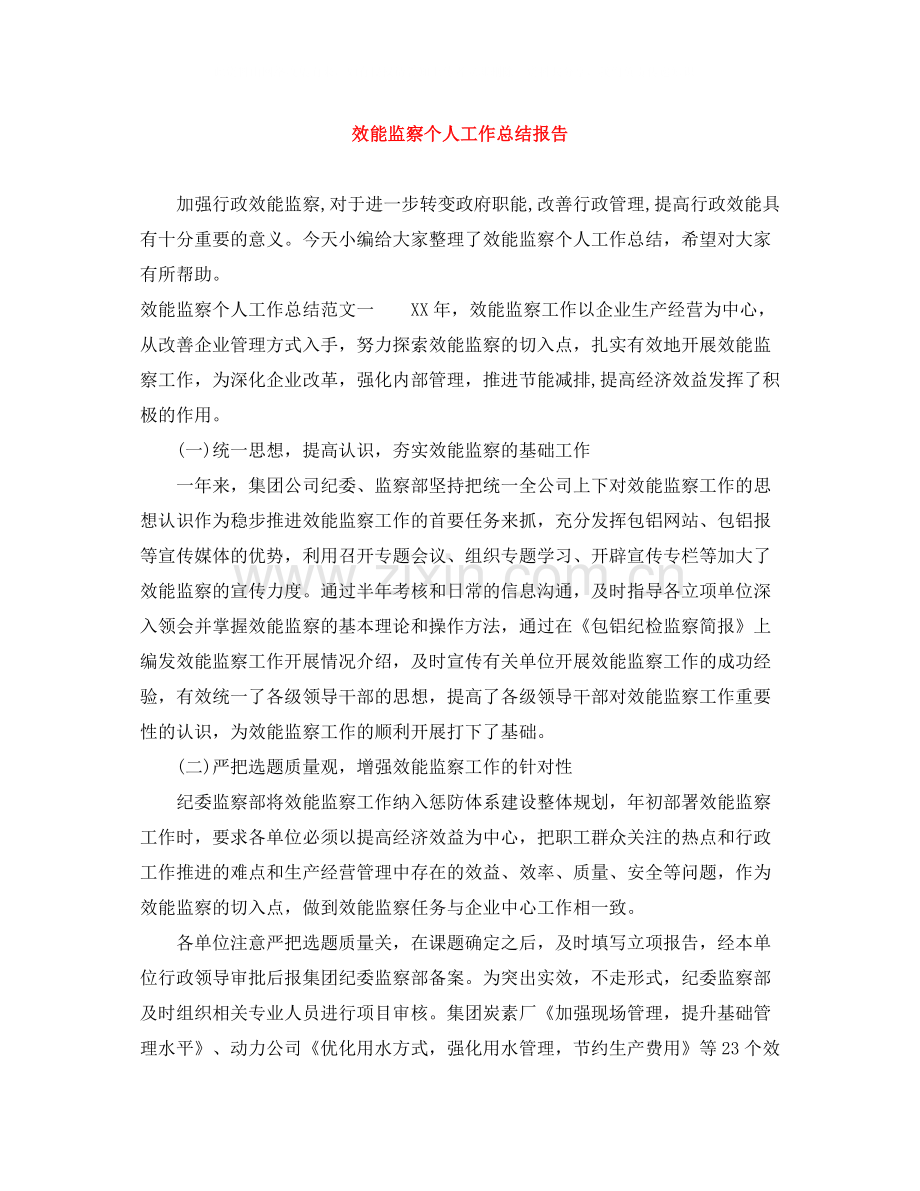 效能监察个人工作总结报告.docx_第1页