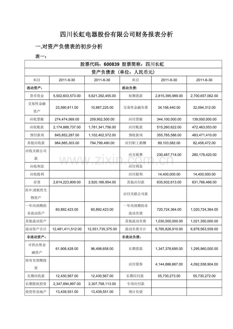 四川长虹电器股份有限公司财务报表分析.doc_第1页