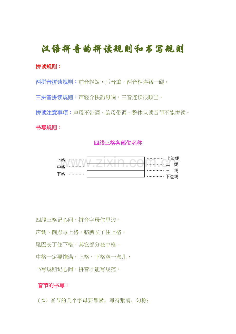 汉语拼音的拼读规则和书写规则.doc_第1页