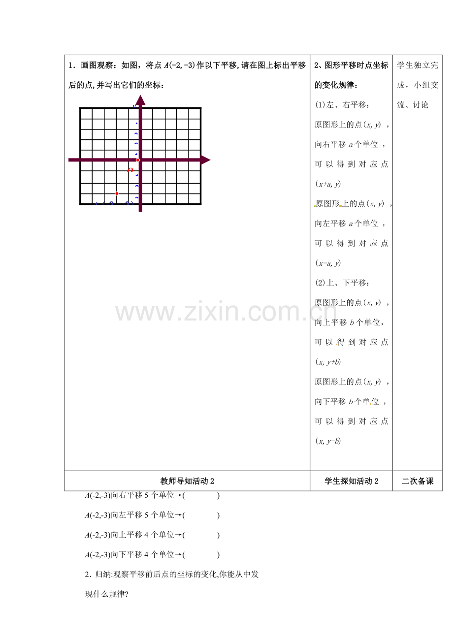 重庆市永川区第五中学校七年级数学下册 7.2.2 用坐标表示平移教案1 （新版）新人教版.doc_第2页