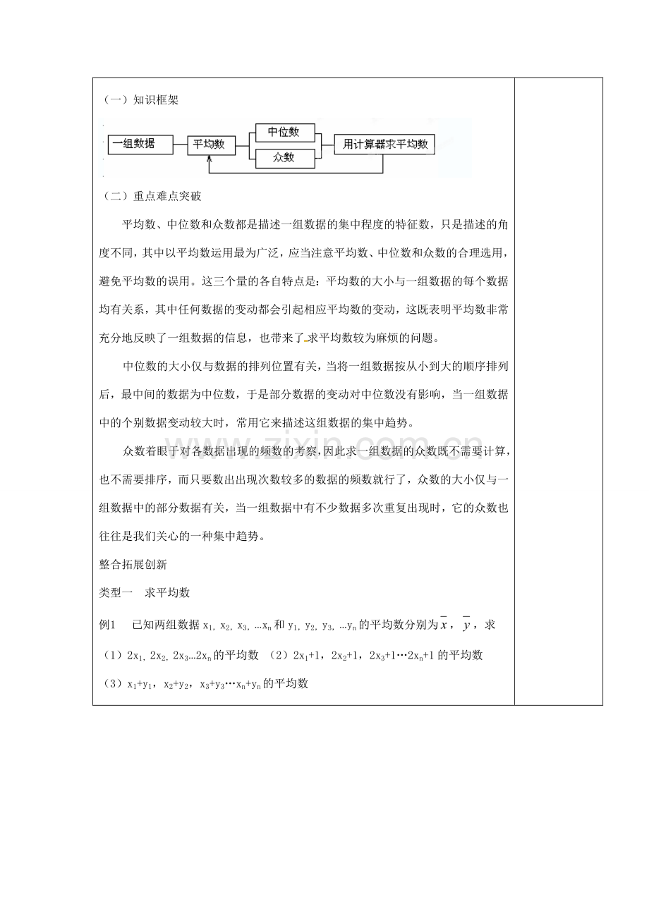 江苏省涟水县徐集中学八年级数学上册 第六章 数据的集中程度小结与思考教案 苏科版.doc_第2页