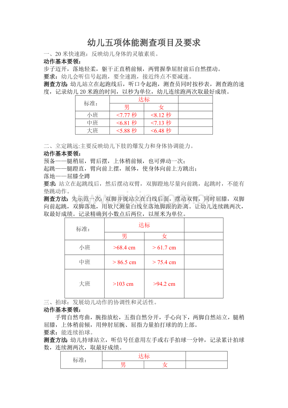 幼儿五项体能测查项目及要求.doc_第1页