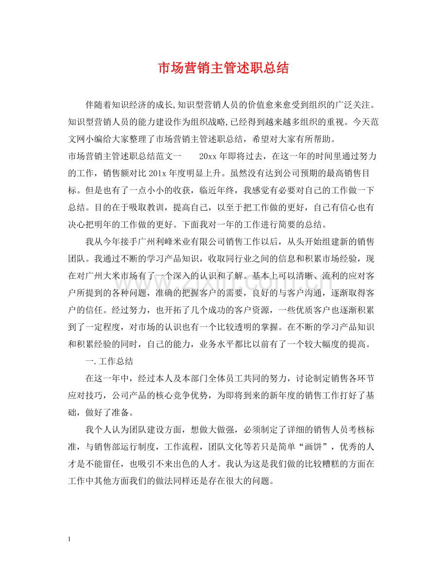 市场营销主管述职总结.docx_第1页
