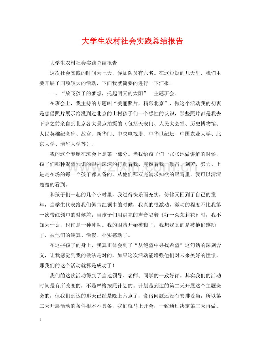 大学生农村社会实践总结报告.docx_第1页