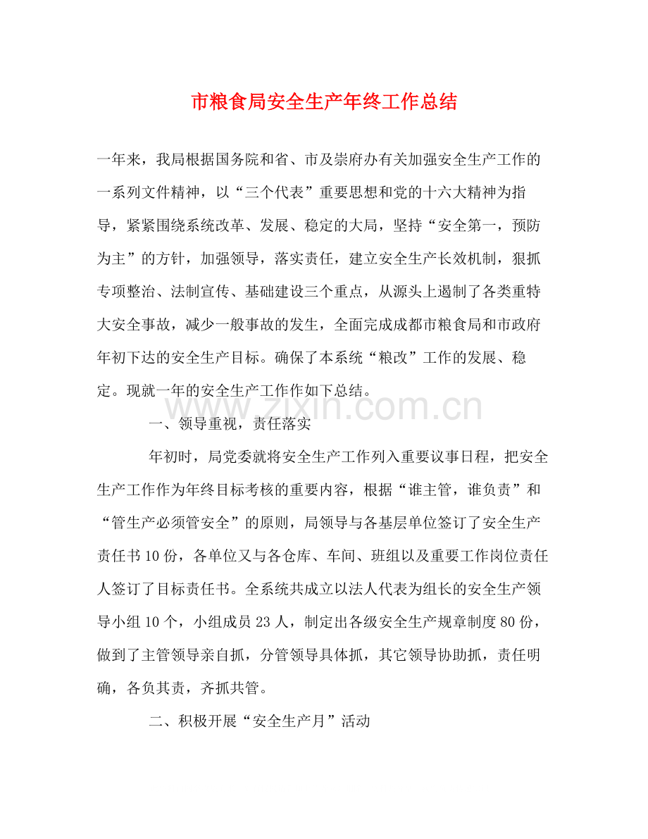 市粮食局安全生产年终工作总结.docx_第1页