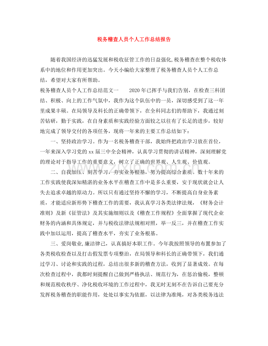 税务稽查人员个人工作总结报告.docx_第1页
