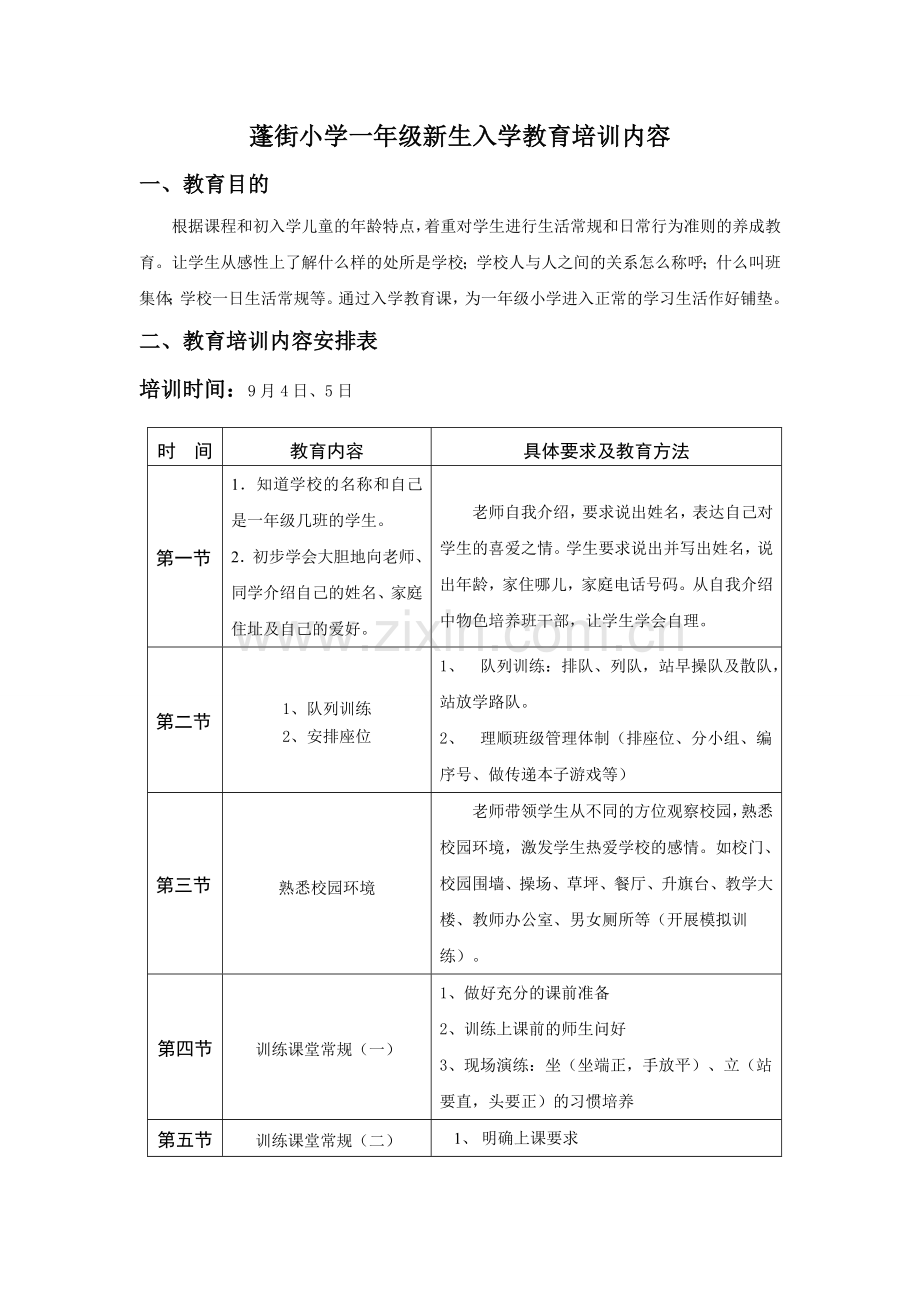小学一年级新生入学教育培训内容.doc_第1页