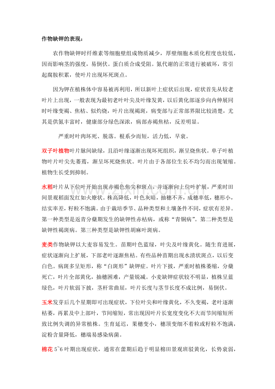 颗粒水溶肥第二人方片钾——作物缺钾症状及预防.docx_第1页