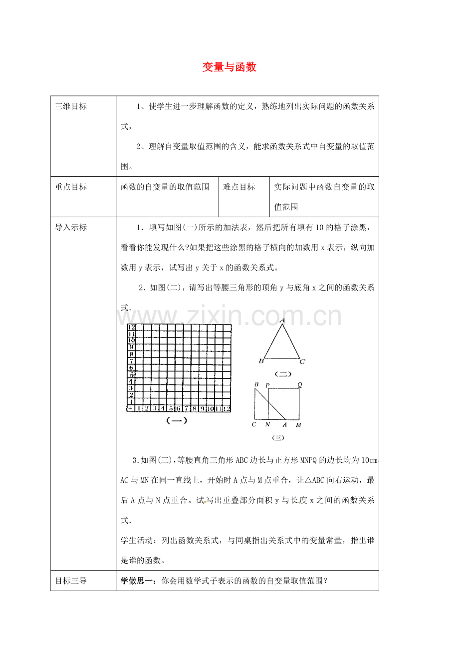 校八年级数学下册 17.1.2 变量与函数教案 （新版）华东师大版-（新版）华东师大版初中八年级下册数学教案.doc_第1页