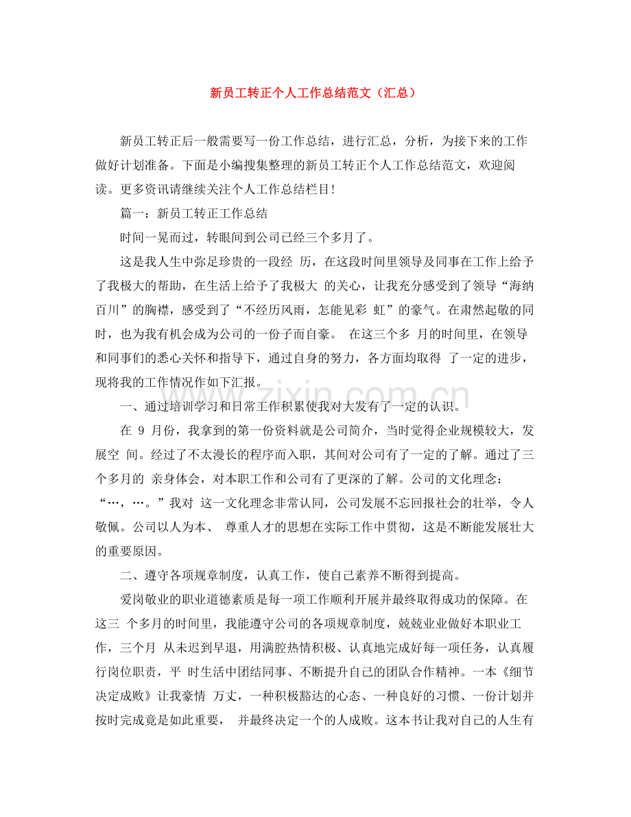 新员工转正个人工作总结范文（汇总）.docx_第1页