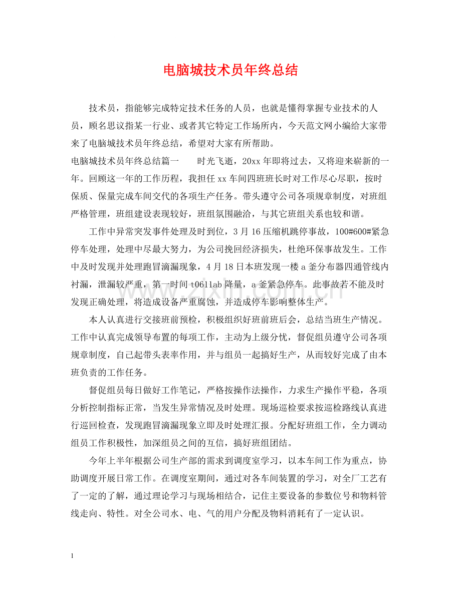 电脑城技术员年终总结.docx_第1页