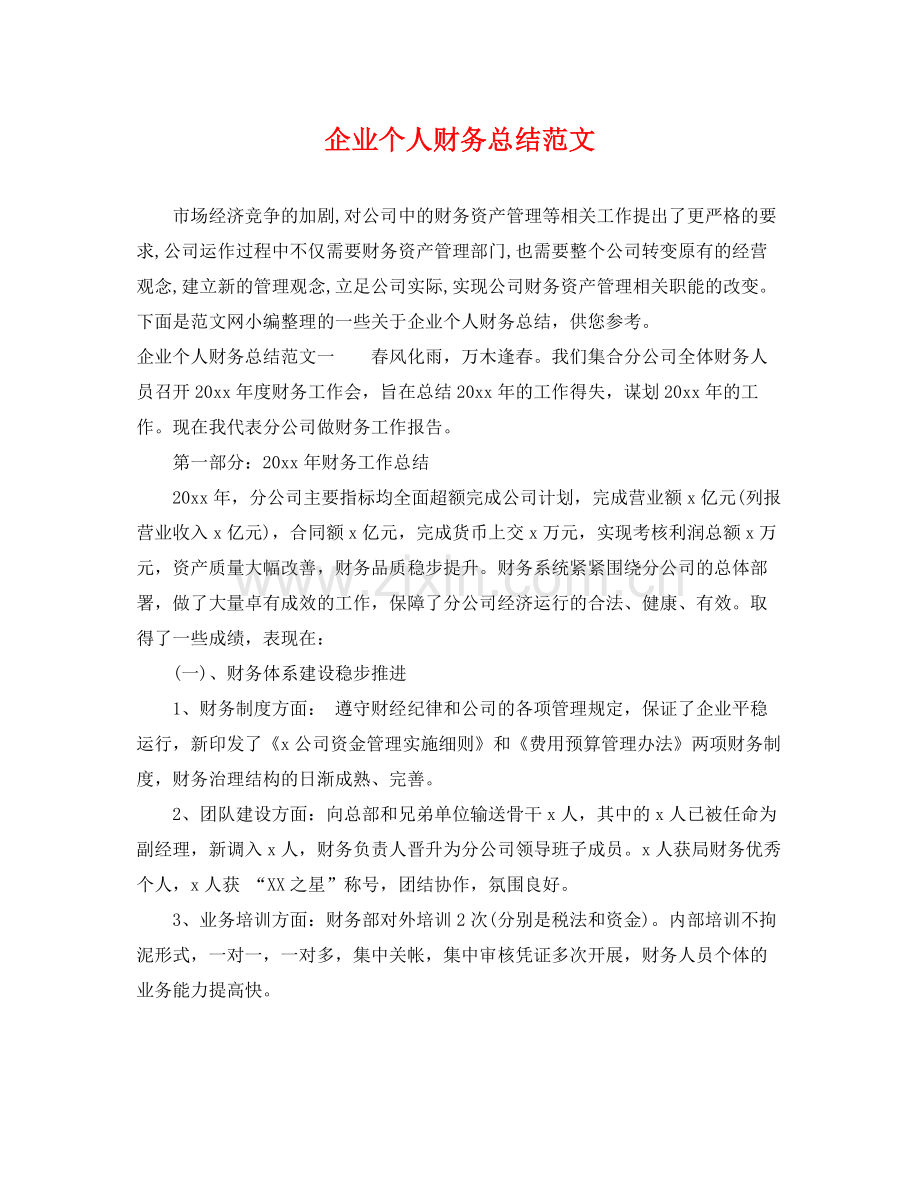 企业个人财务总结范文 .docx_第1页