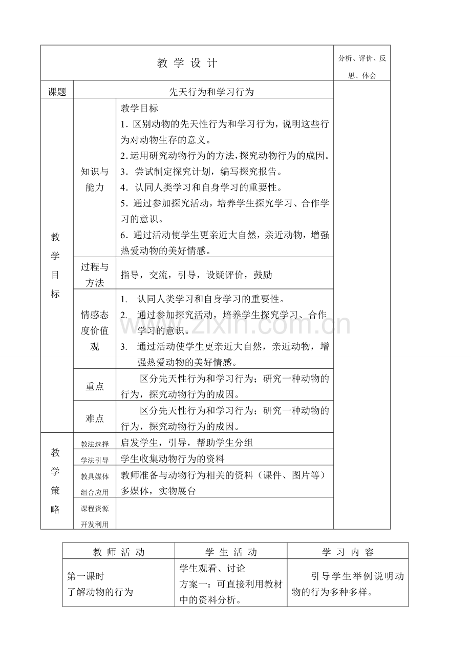八年级生物先天行为和学习行为新人教版.doc_第1页