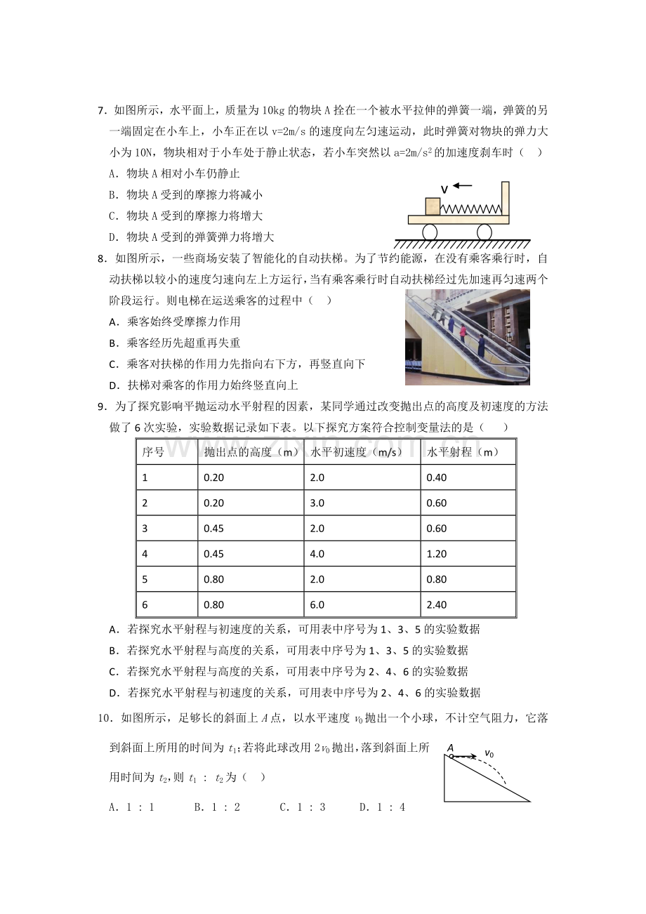 济南外国语学校XXXX-学年度第一学期高三质量检测物理试题(1011.docx_第2页