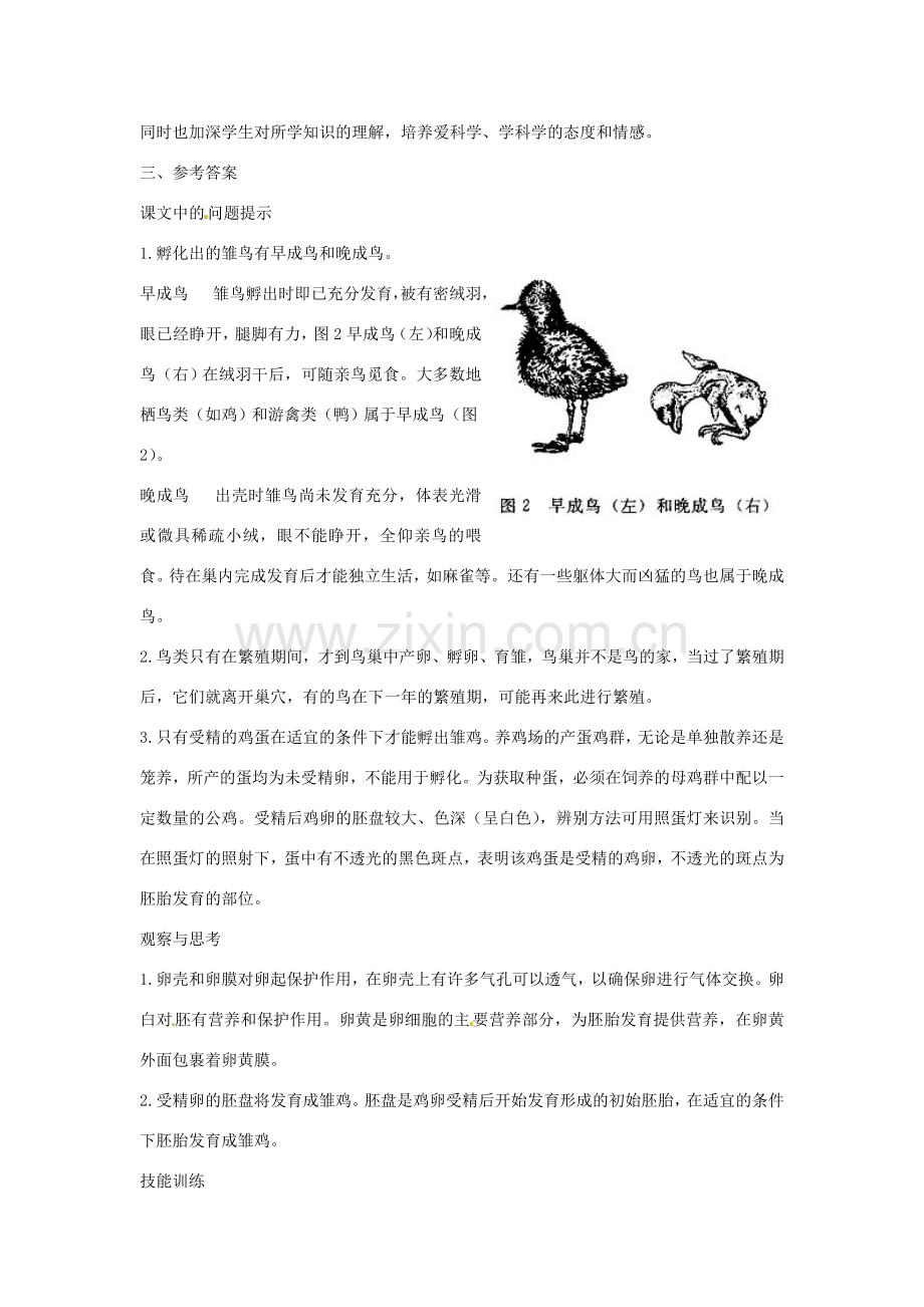 河南省新乡市第四中学八年级生物下册 第七单元 第一章 第4节《鸟的生殖和发育》教案 新人教版.doc_第2页