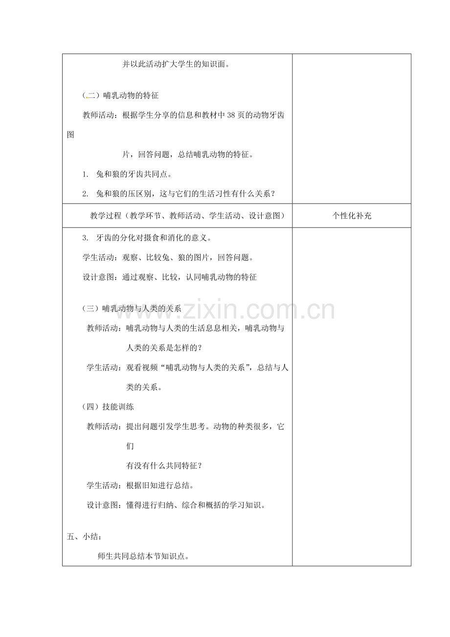 吉林省前郭尔罗斯蒙古族自治县八年级生物上册 5.1.7哺乳动物教案 （新版）新人教版-（新版）新人教版初中八年级上册生物教案.doc_第2页