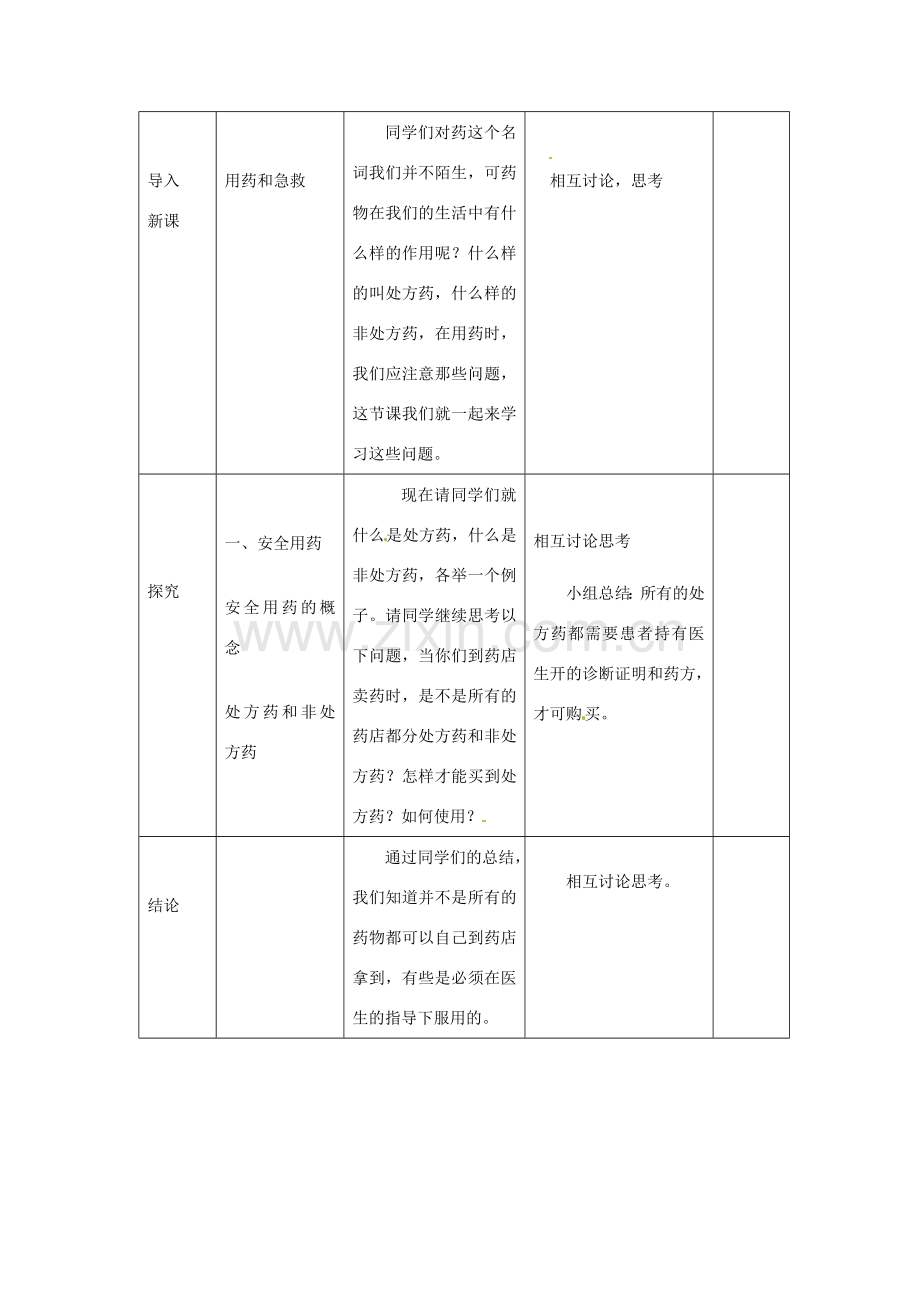 春八年级生物下册 第8单元 第2章 用药与急救教案 （新版）新人教版-（新版）新人教版初中八年级下册生物教案.doc_第2页