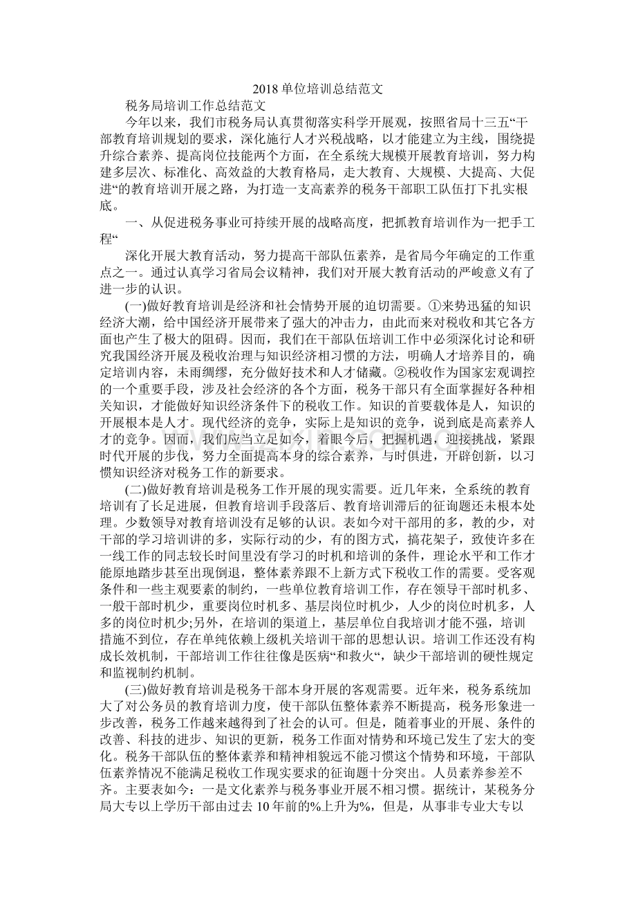 单位培训总结范文.docx_第1页