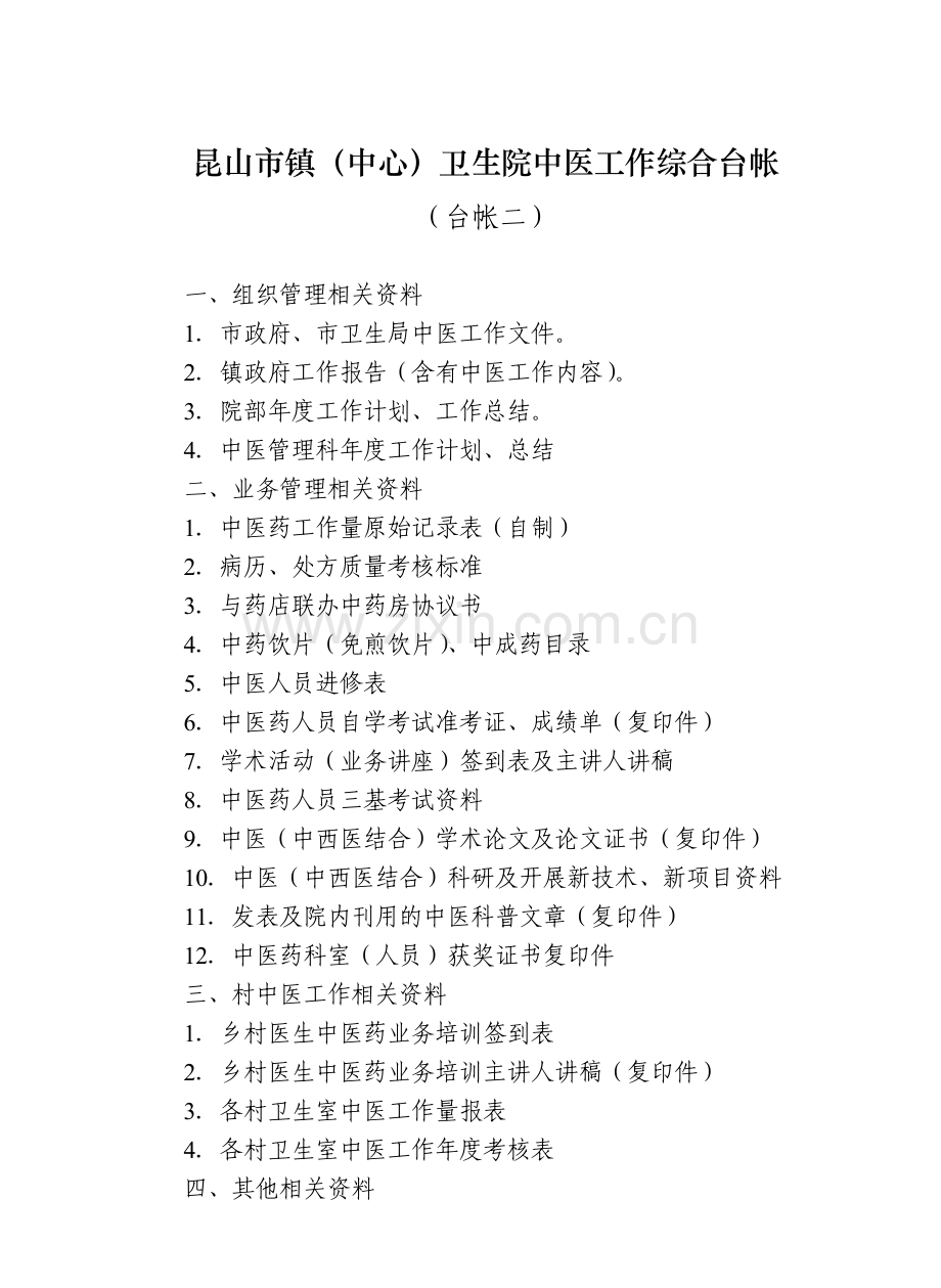 昆山市镇(中心)卫生院中医工作资料收集目录.doc_第1页