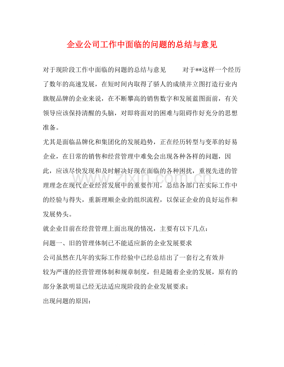 企业公司工作中面临的问题的总结与意见.docx_第1页