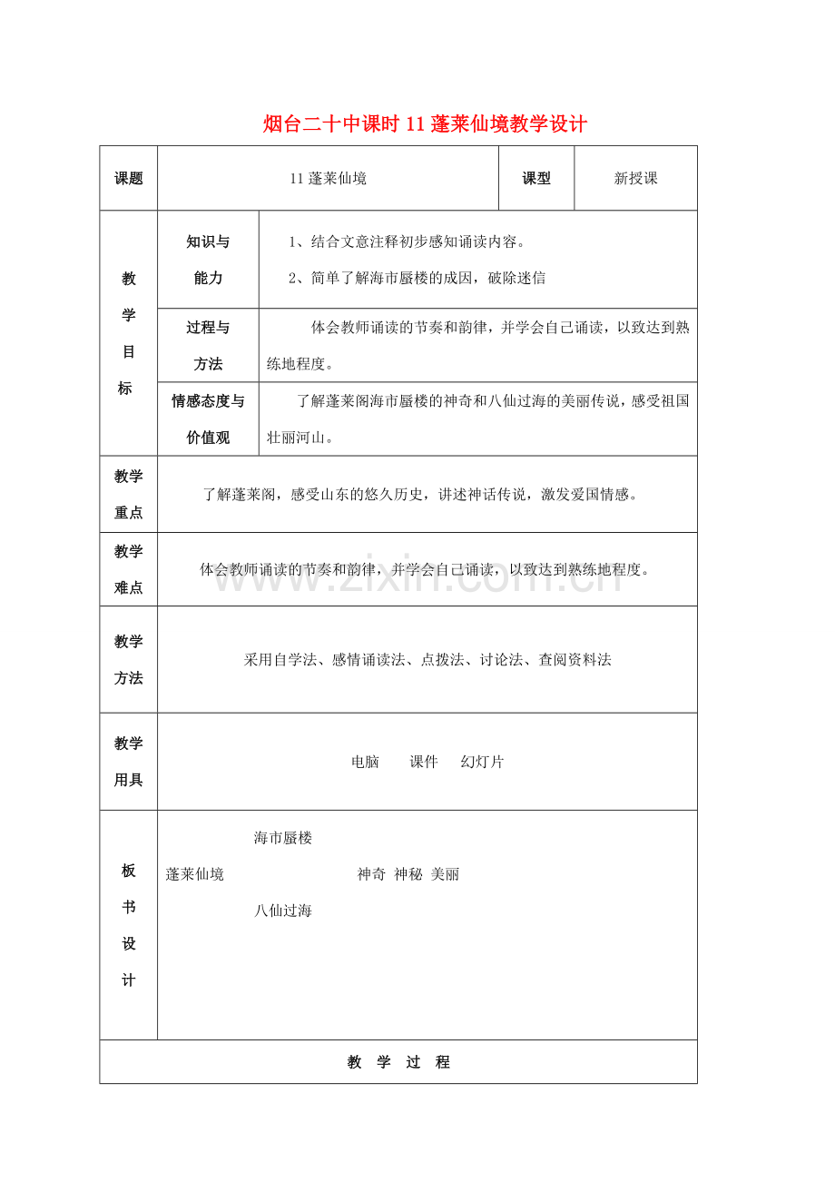 山东省烟台20中七年级语文 《蓬莱仙境》教学设计.doc_第1页