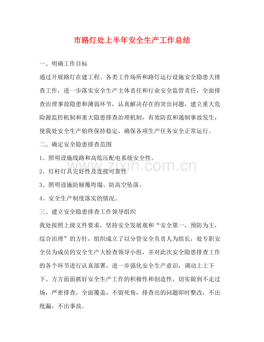 市路灯处上半年安全生产工作总结.docx_第1页