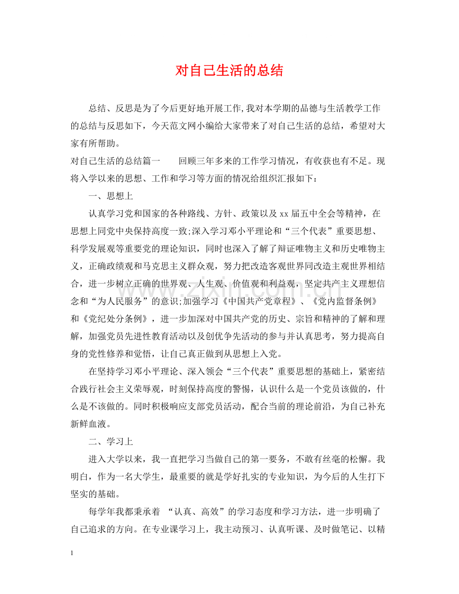 对自己生活的总结.docx_第1页
