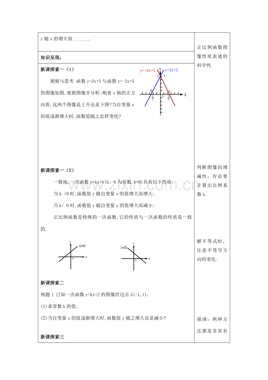 春八年级数学下册 20.3 一次函数的性质（1）教案 沪教版五四制-沪教版初中八年级下册数学教案.doc_第2页
