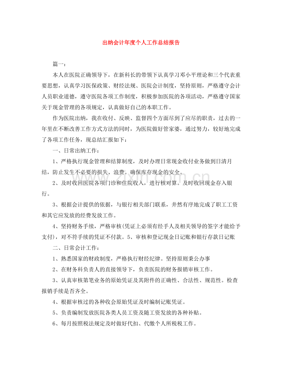 出纳会计年度个人工作总结报告.docx_第1页