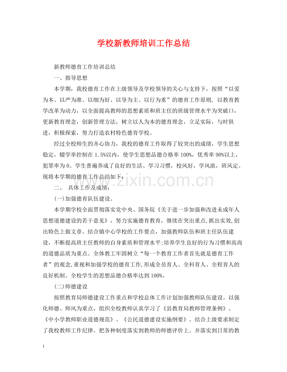学校新教师培训工作总结.docx_第1页