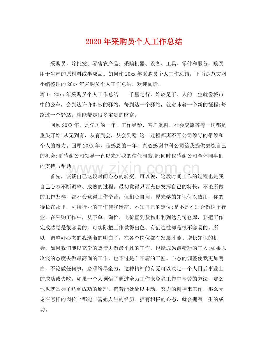 2020年采购员个人工作总结 .docx_第1页