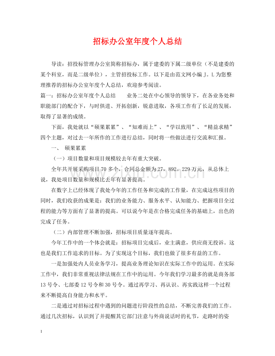 招标办公室年度个人总结.docx_第1页