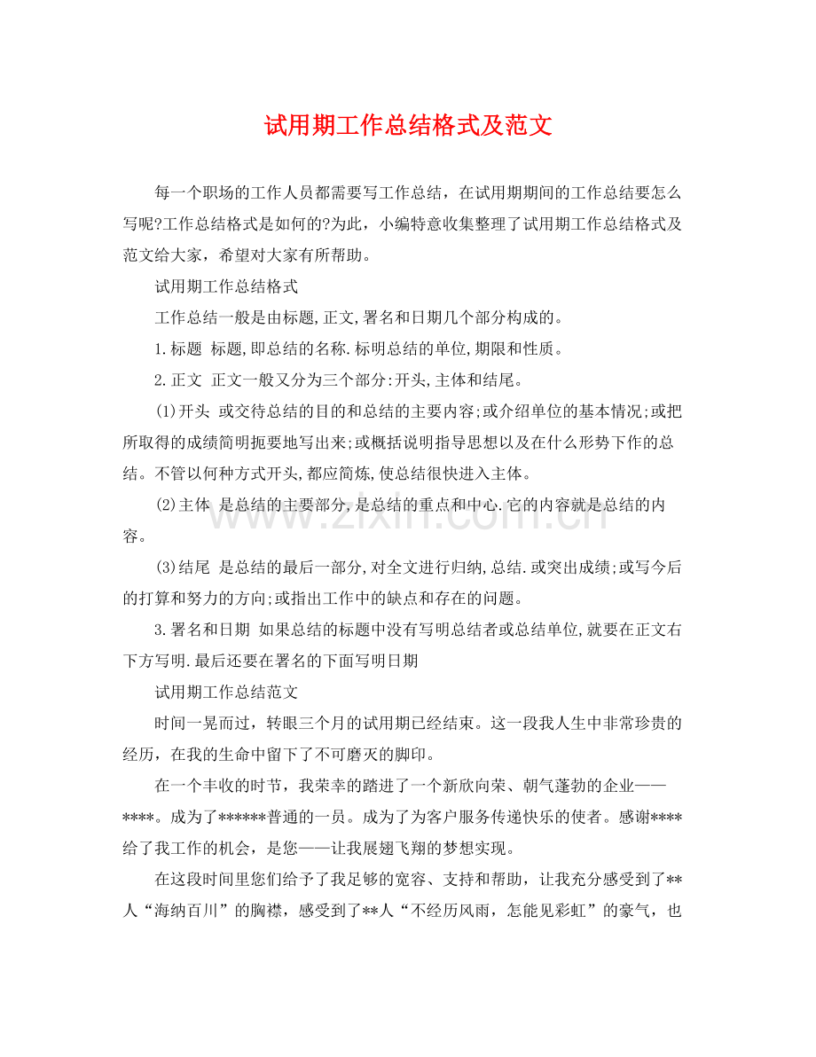 试用期工作总结格式及范文 .docx_第1页