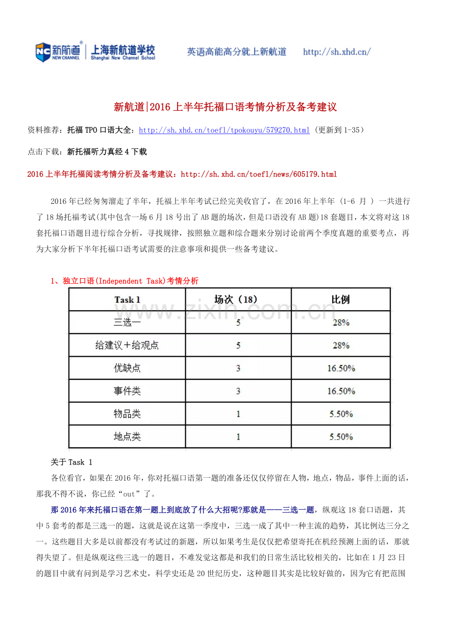 新航道2016上半年托福口语考情分析及备考建议.doc_第1页