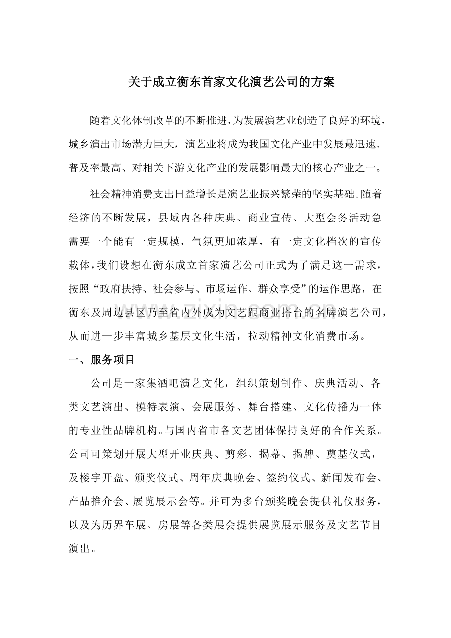 成立首家演艺公司方案.doc_第1页
