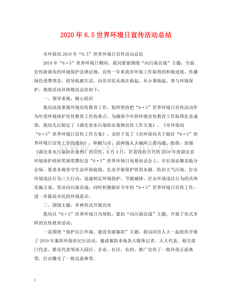 2020年65世界环境日宣传活动总结.docx_第1页